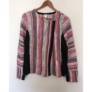 NWT Chicos Textured Sofia Cardigan Sweater Moto Ribbed Red, Black & White Sz 1